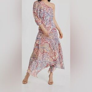 Veronica Beard Kimber Pink Paisley One Shoulder Asymetrical A-line Dress Size 2